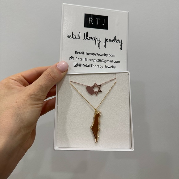 Map of Israel CZ outline Jewish Star flag Magen David necklace - Picture 3 of 3